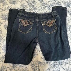 Y2K Navy blue Arizona jeans with gold rhinestone bedazzled back pocket details